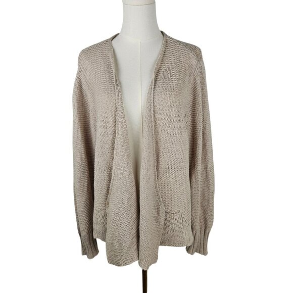 Eileen Fisher Open Front Cardigan XL Beige Knit Linen Cotton Lightweight Sweater - Picture 1 of 9
